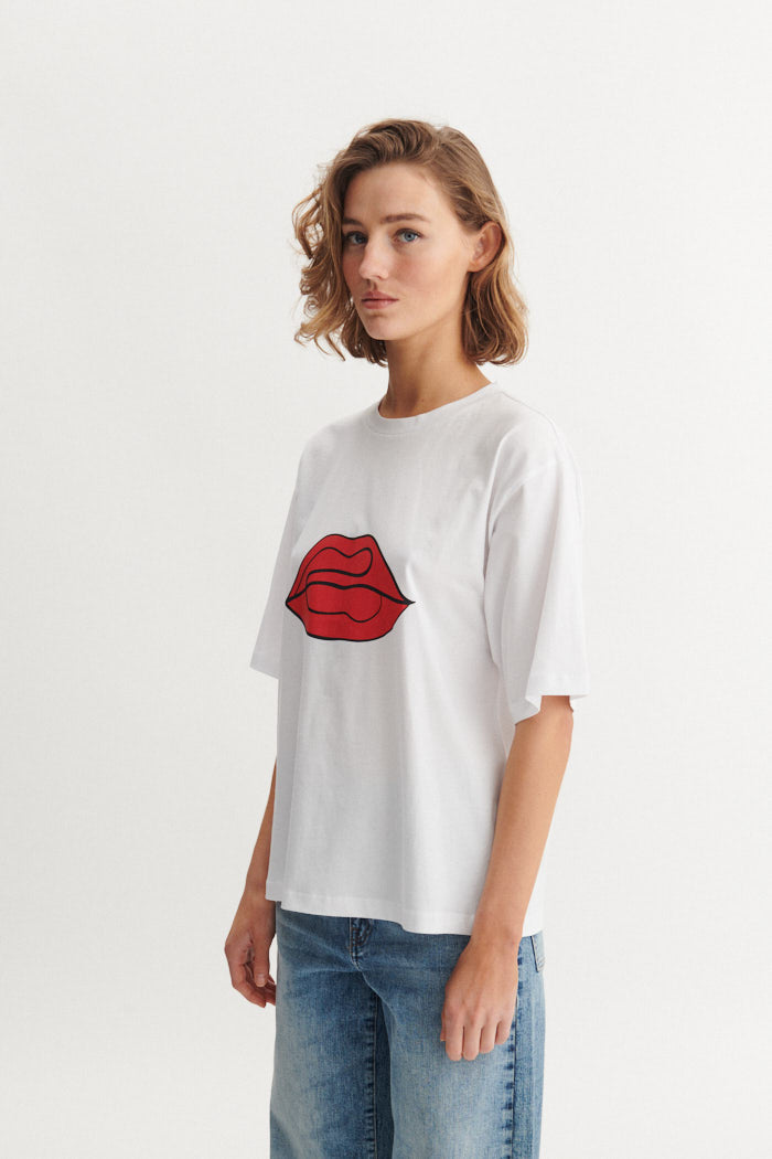 Basic Apparel Raja Tee Red Lip T-shirts 856 Bright white / red Lip